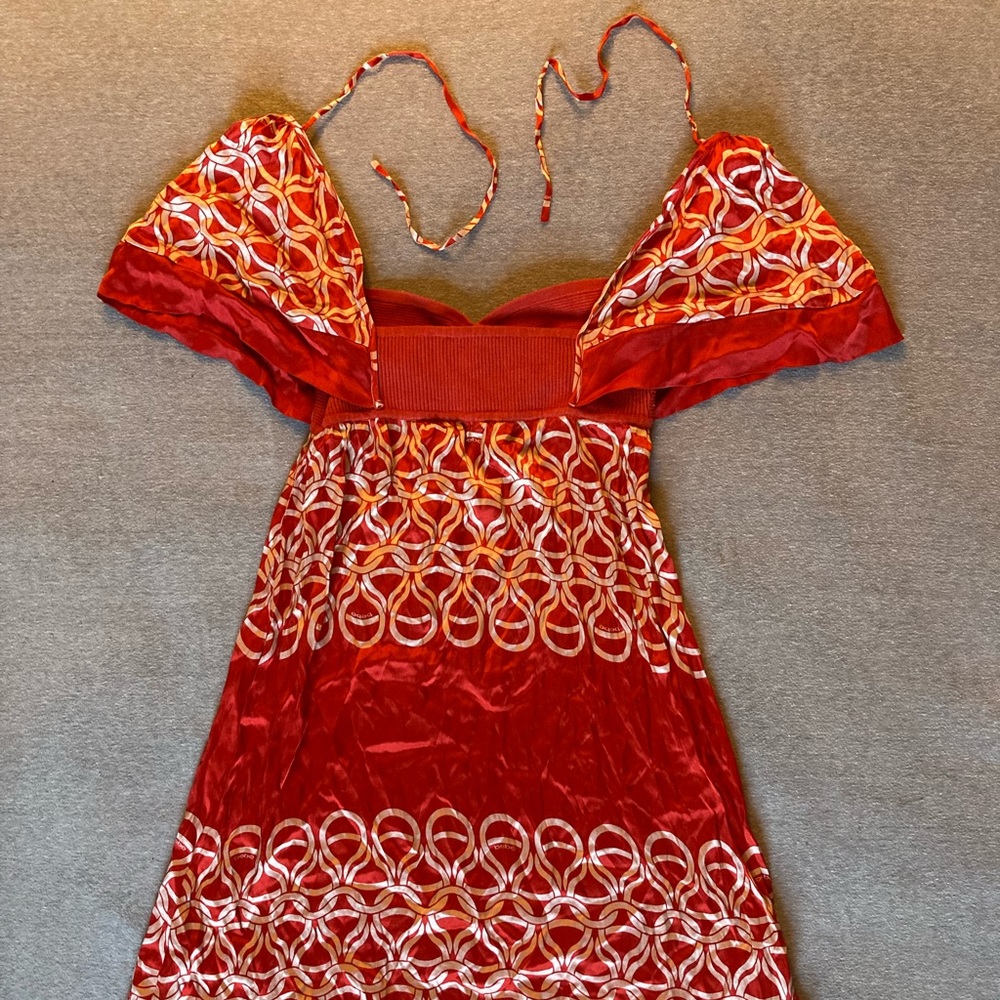 Y2K red silk slip dress with ribbed cotton bodice.